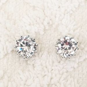 3.8 Carat Clear Round CZ Crown Stud Earrings
